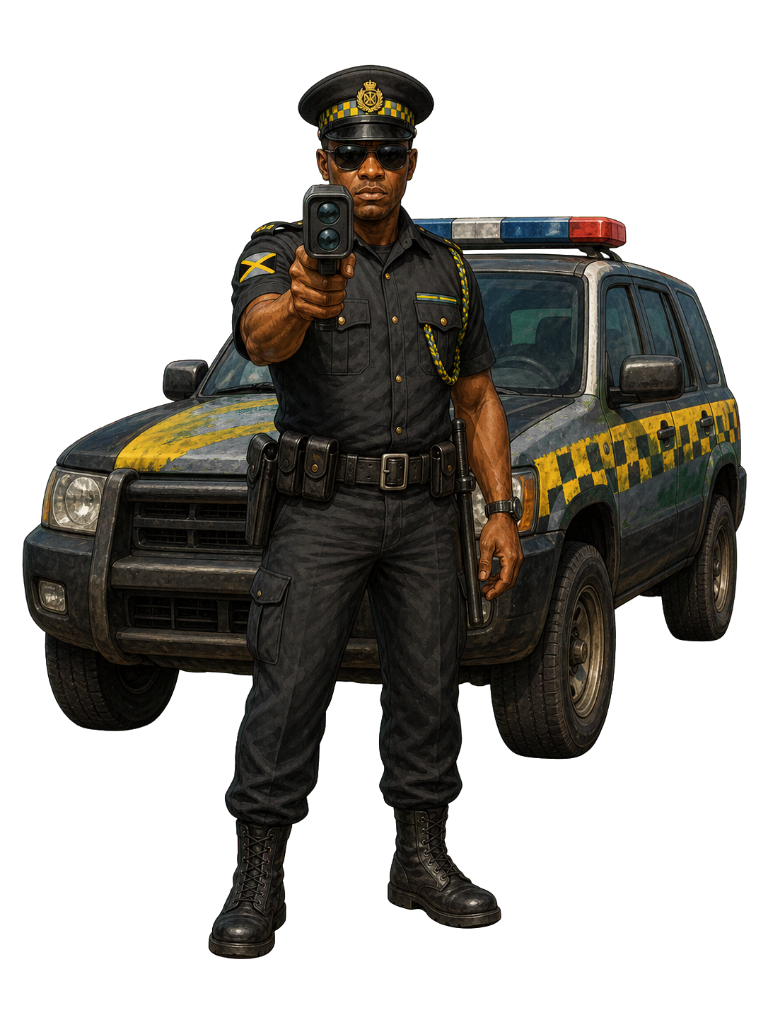 Jamaican police officer with a speed gun
